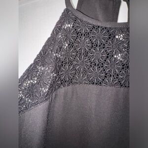 Forever 21 Black Flowy Top with floral lace around the neck